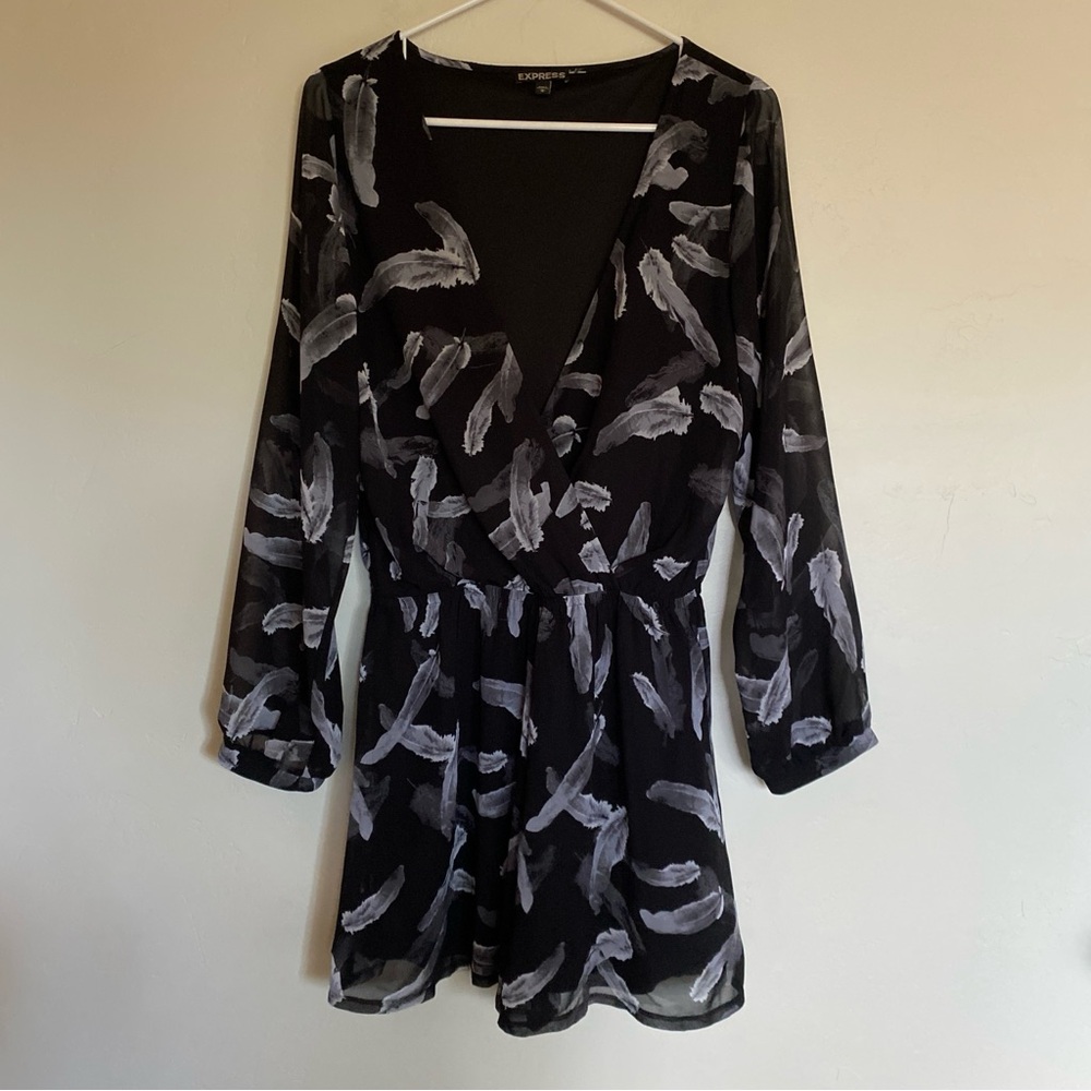 Express Black and Gray Feather Romper size M